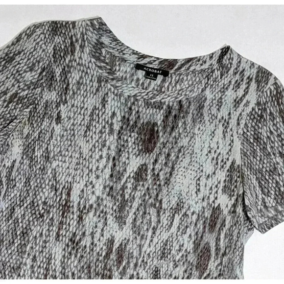 Acrobat 100% Silk Reptile Snake Print Top Size XS Gray Taupe Grey Short Sleeve - Picture 3 of 5